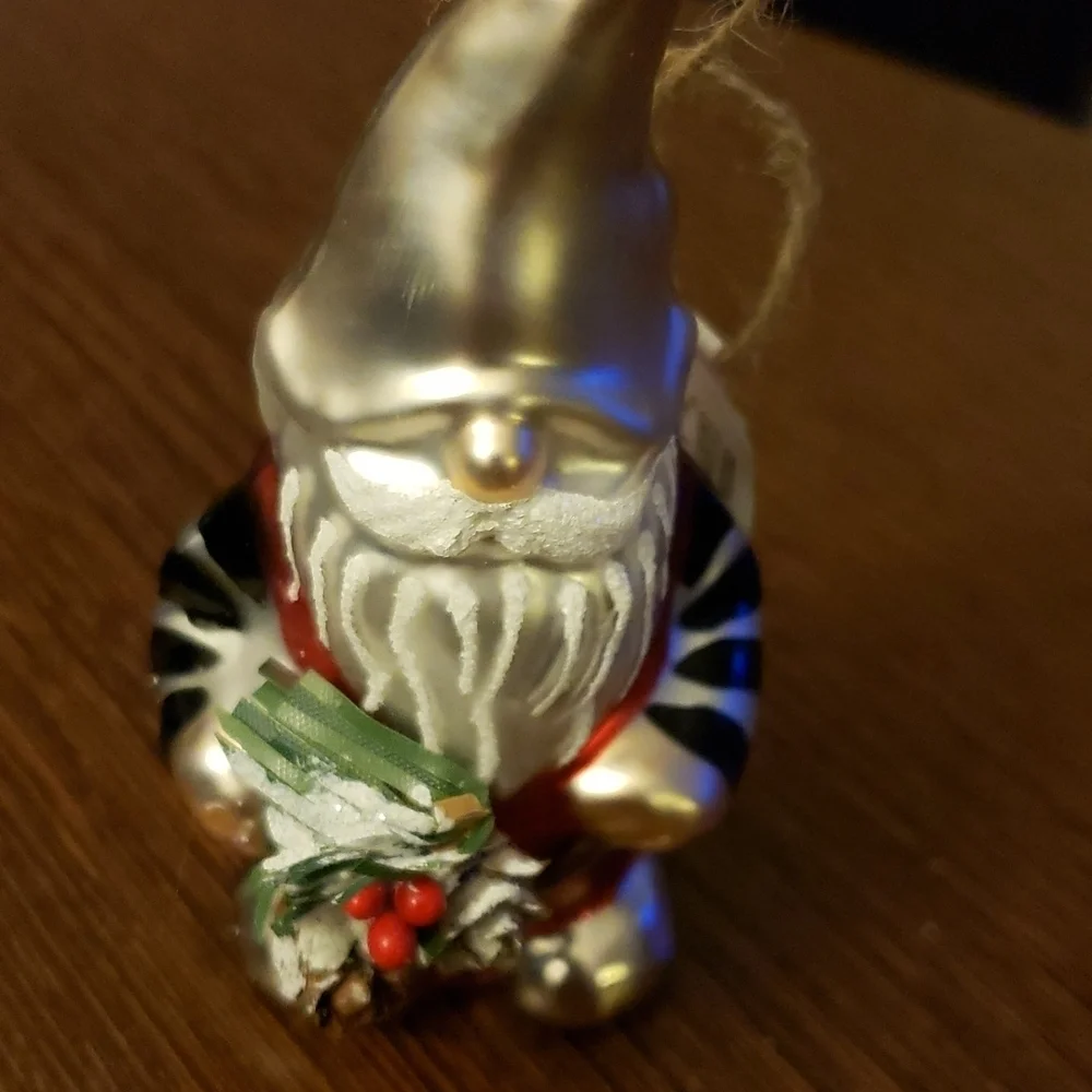 Kurt S Adler Red w/ Black Striped Sleeves Gingham Gnome Ornament